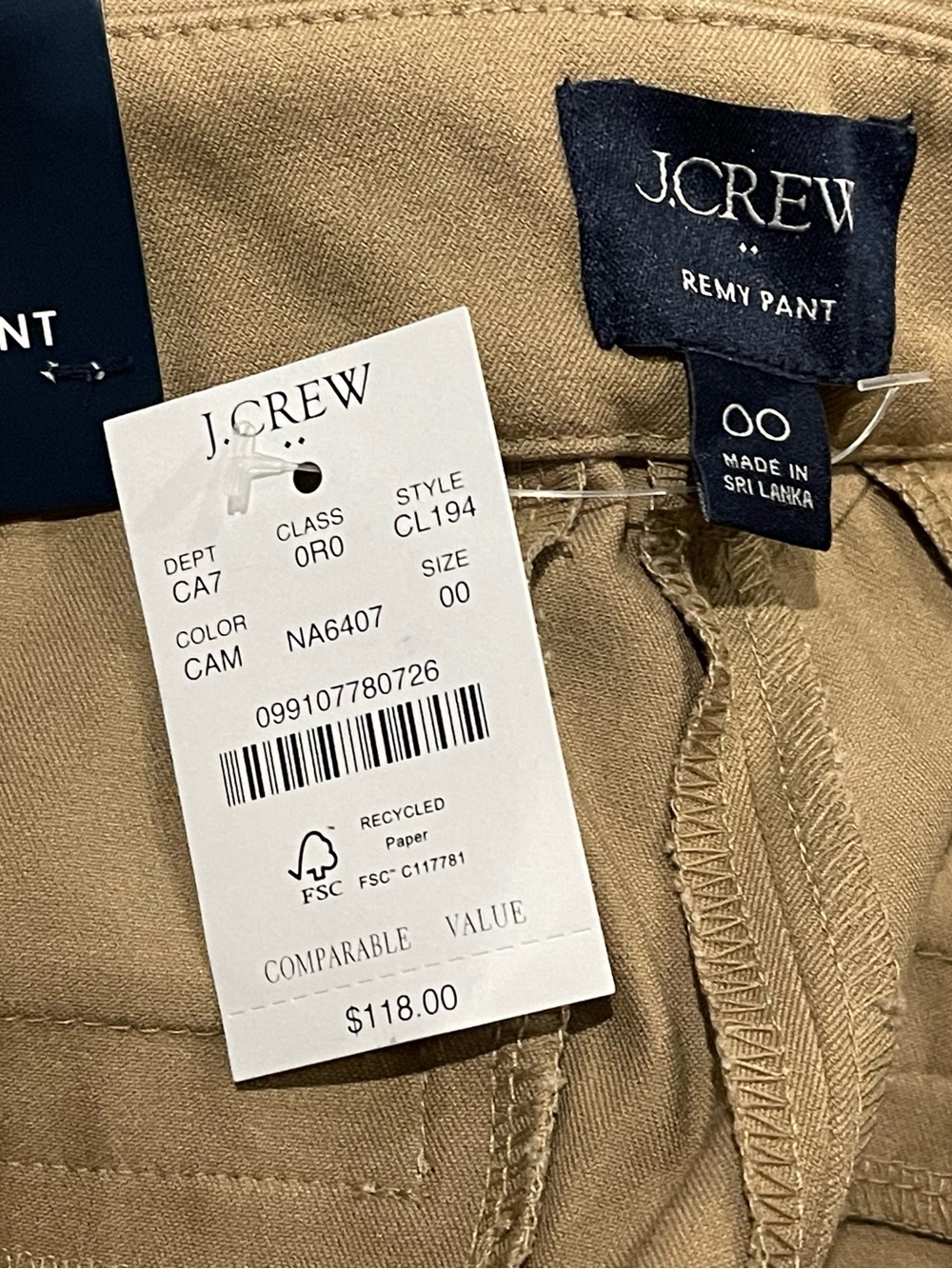 J. Crew Classic Full-Length High Rise Camel Wide Leg Pant Women Size 00 NEW - Picture 7 of 9